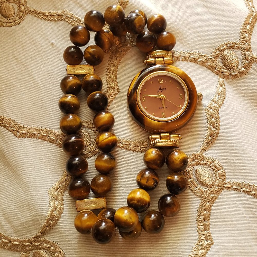Aria Tigers Eye Beaded Bracelet Watch